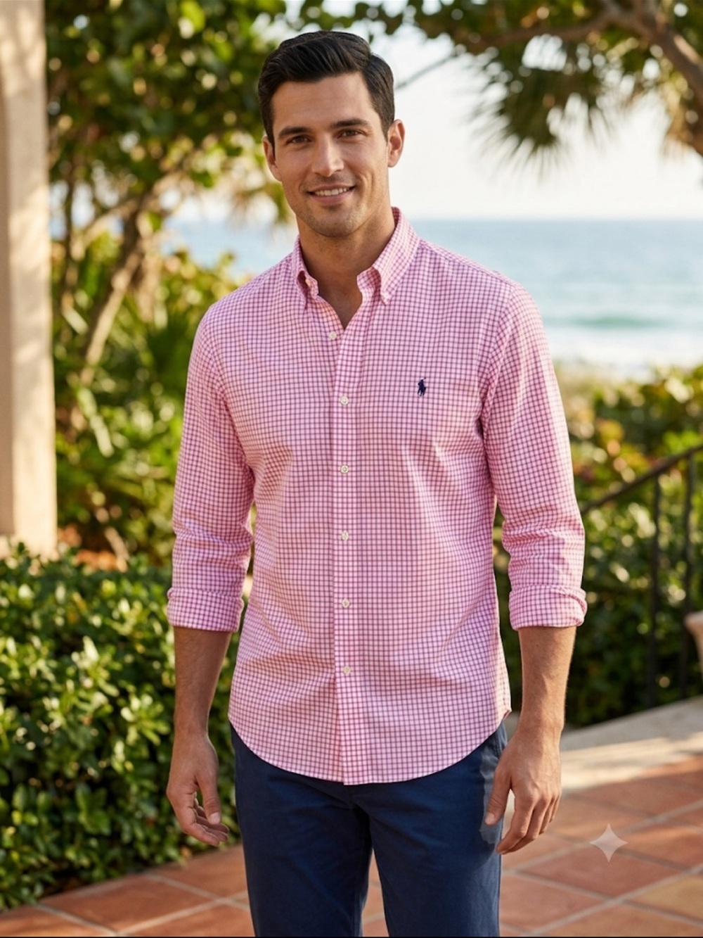 Polo Ralph Lauren Performance Shirt Mens XL Classic Fit Pink Gingham Check LS